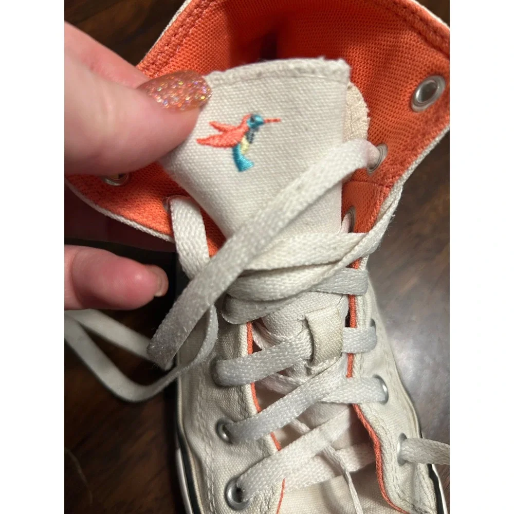 Converse High Top Sneakers White Desert Cactus Hummingbird Embroidered A10278C